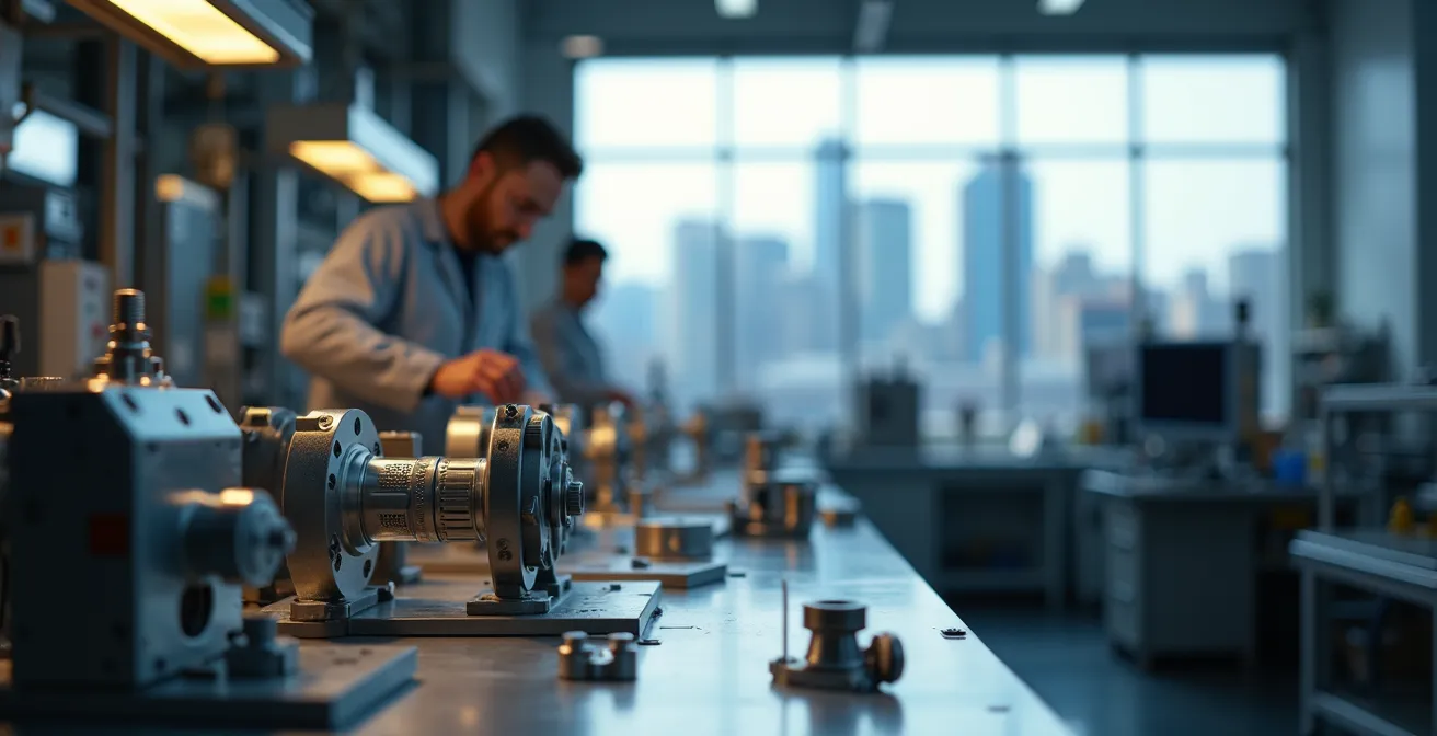 Illustration d'un environnement de fabrication aérospatiale montrant la précision technique et l'innovation manufacturière montréalaise