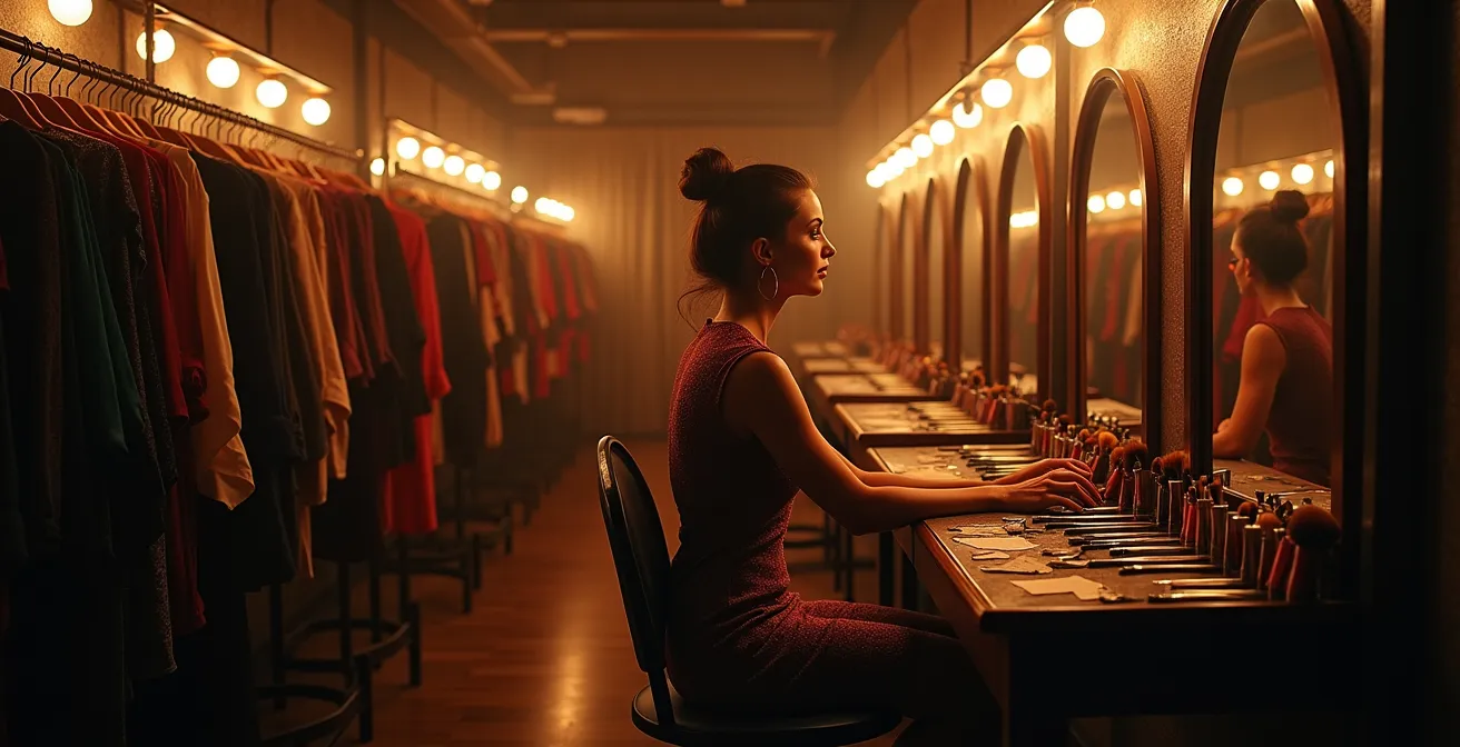 Artiste en préparation dans les coulisses d'un théâtre québécois