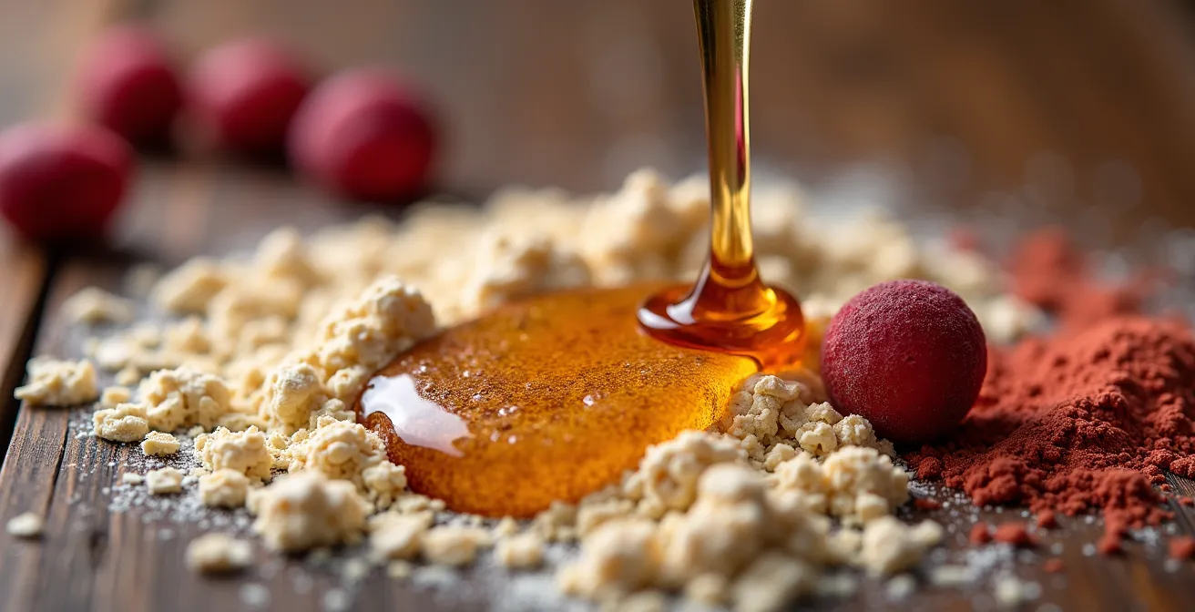 Ingrédients naturels québécois pour cosmétiques maison disposés sur comptoir en bois