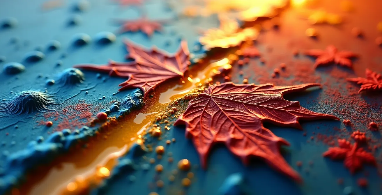 Détail macro d'une texture de peinture abstraite québécoise