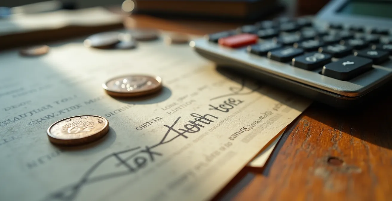 Bureau avec documents de demande de subvention et calculatrice pour budget musical