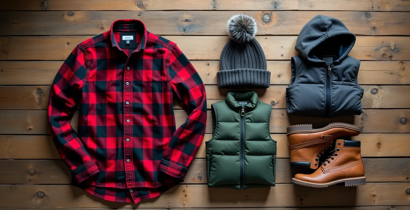 Composition artistique des cinq pièces emblématiques du vestiaire québécois