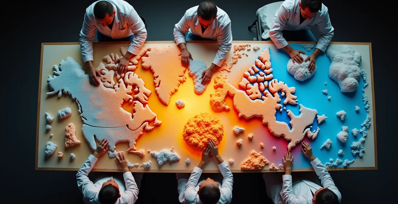 Carte visuelle du Canada montrant les impacts différenciés du changement climatique selon les régions avec des zones colorées représentant les températures futures