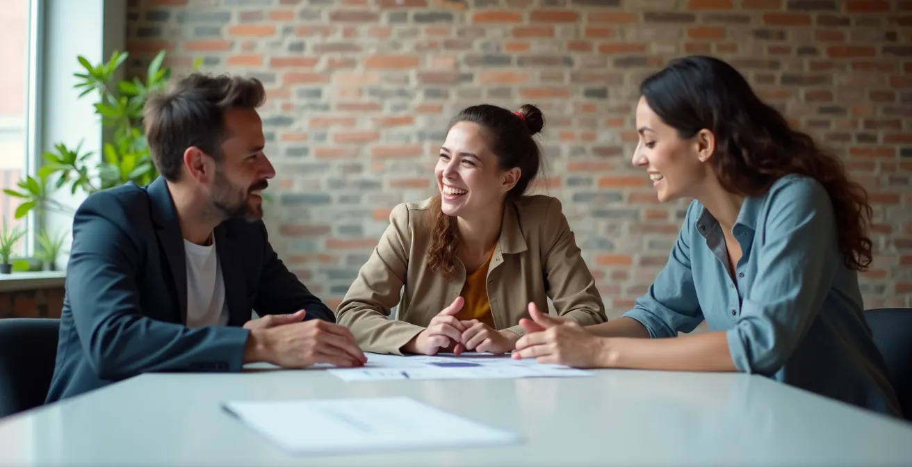 Jeunes entrepreneurs québécois collaborant dans un espace de coworking moderne à Montréal
