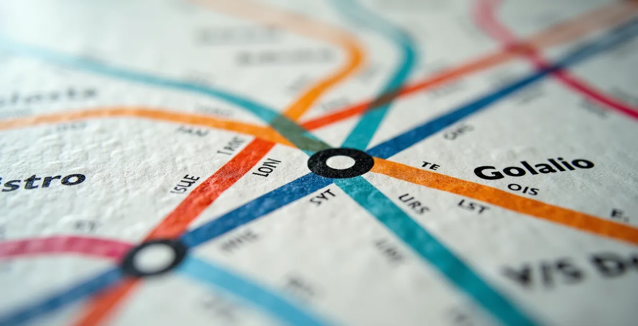 Vue macro d'un plan de métro stylisé représentant les parcours éducatifs québécois