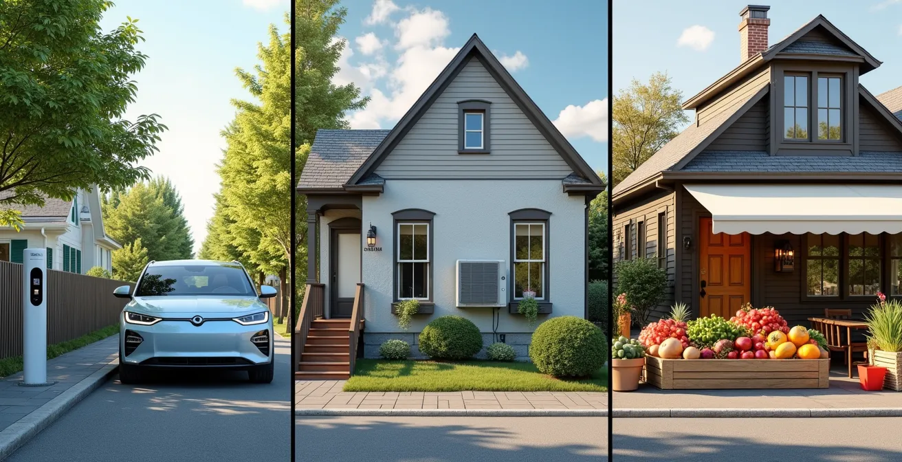 Triptyque visuel des trois décisions clés pour réduire son empreinte carbone